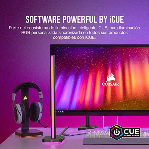 Corsair iCUE LT100 Kit de Inicio de Torres de Iluminación Inteligente, Dos Torres 422 mm de Alto con 46 LED Personalizables, Difusor de Luz Integrado, Soporte Extraíble para Auriculares, Negro