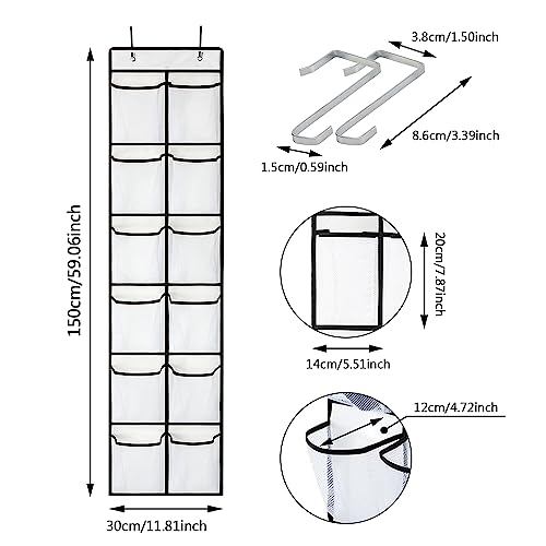 CORTNEY Estanteria Puerta Colgante Plegable, Organizador de Zapatos para Colgante con 12 Bolsillos para Calzado, Ropa, Cinturones y Accesorios