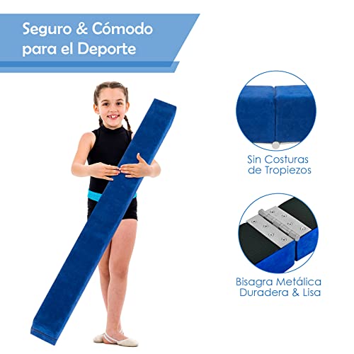 COSTWAY Barra de Equilibrio Gimnasia de 210 cm, Viga de Equilibrio Plegable de Gimnasia, Barra Gimnasia Artistica con Empuñaduras, Resistente al Desgaste para Niños Gimnastas y Animadoras (Azul)