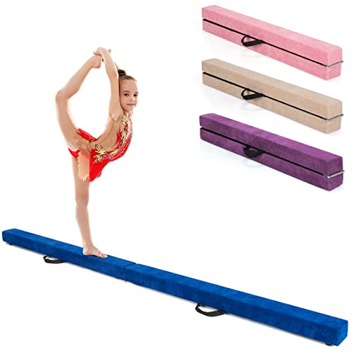 COSTWAY Barra de Equilibrio Gimnasia de 210 cm, Viga de Equilibrio Plegable de Gimnasia, Barra Gimnasia Artistica con Empuñaduras, Resistente al Desgaste para Niños Gimnastas y Animadoras (Azul)