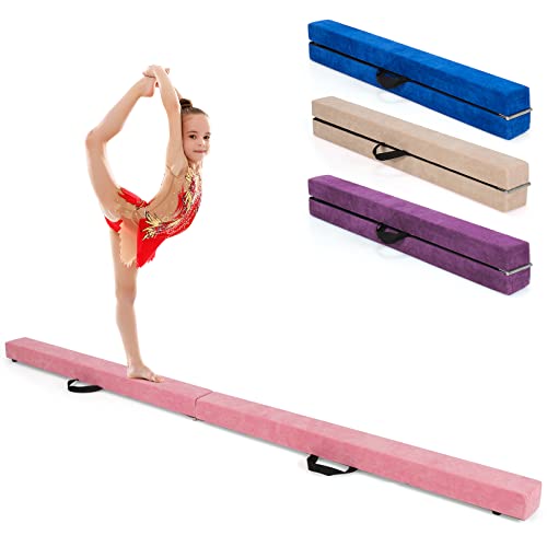 COSTWAY Barra de Equilibrio Gimnasia de 210 cm, Viga de Equilibrio Plegable de Gimnasia, Barra Gimnasia Artistica con Empuñaduras, Resistente al Desgaste para Niños Gimnastas y Animadoras (Rosado)