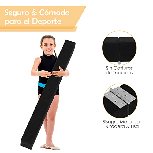 COSTWAY Barra de Equilibrio Gimnasia de 210 cm, Viga de Equilibrio Plegable de Gimnasia, Barra Gimnasia Artistica con Empuñaduras, Resistente al Desgaste para Niños Gimnastas y Animadoras (Negro)