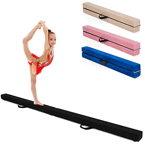 COSTWAY Barra de Equilibrio Gimnasia de 210 cm, Viga de Equilibrio Plegable de Gimnasia, Barra Gimnasia Artistica con Empuñaduras, Resistente al Desgaste para Niños Gimnastas y Animadoras (Negro)