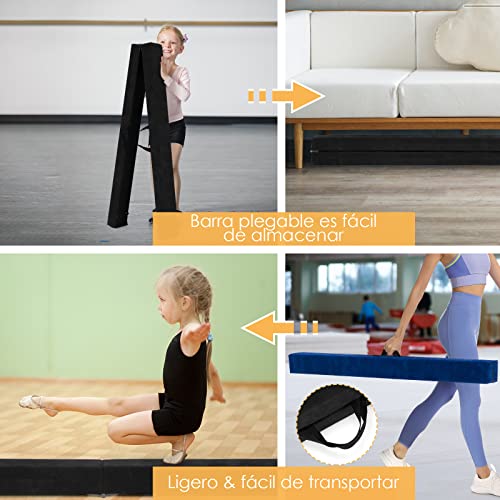 COSTWAY Barra de Equilibrio Gimnasia de 210 cm, Viga de Equilibrio Plegable de Gimnasia, Barra Gimnasia Artistica con Empuñaduras, Resistente al Desgaste para Niños Gimnastas y Animadoras (Azul)