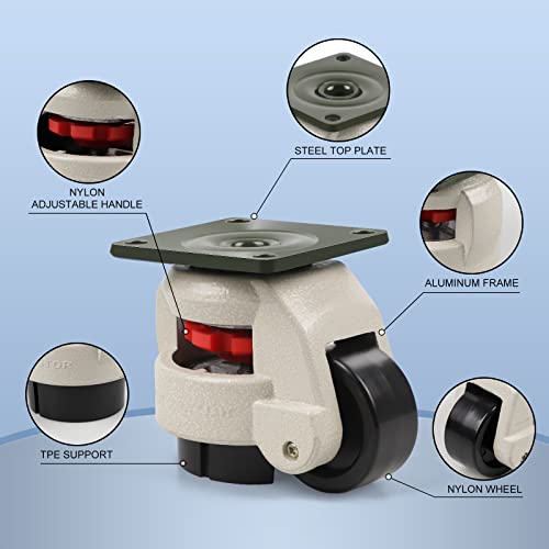 CPROSP Ruedas Giratorias 500kg, 4pcs 60f Ruedas Giratorias de Altura Ajustable, Rodillo de Nivelación con la Placa, para la Mesa de Trabajo de Soldadura Banco de Trabajo
