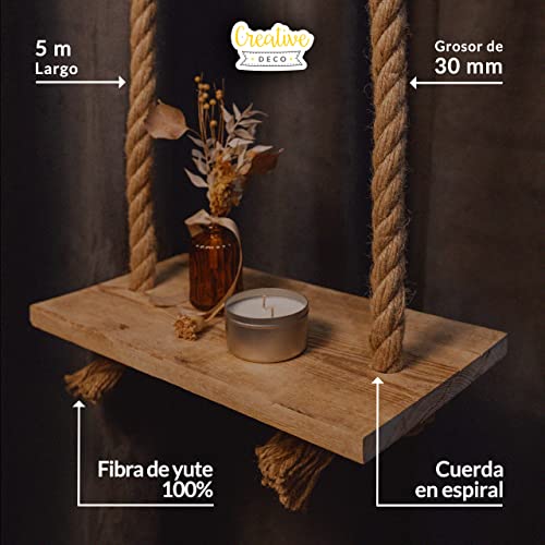 Creative DECO 5m Cuerda de Yute | 30mm de Grosor | Cuerda Fuerte Y Duradera | Trenzada | Color Marrón Natural Jardinería, Decoración De Interiores, Proyectos De Bricolaje Y Artesanía