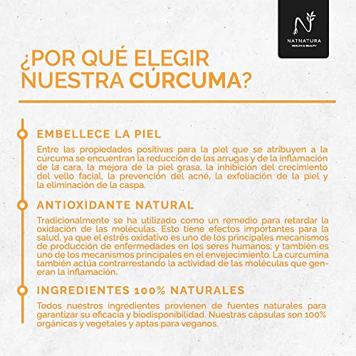 Cúrcuma ecológica con Jengibre yPimienta negra. Potente antioxidante y antiinflamatorio natural. 120 cápsulas vegetales. Natnatura Health & Beauty