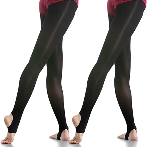 DANCEYOU 2 Pares Medias Ballet Danza para Niñas y Mujer Estribo/Sin Pie/Convertible Negro Opaco 70 Den, M