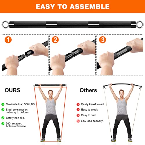 DASKING Kit de Barra de Bandas de Resistencia, Barra Desmontable 3 Secciones a 98cm/68cm, Barras de Fitness de Metal Portátil para Yoga, Pilates, Musculación, Entrenamiento de Fuerza, Entrena en Casa