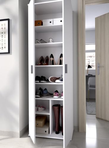 DEKIT GRUPO RIMOBEL Armario Multiusos 6 estantes, Madera de ingeniería, Blanco, 61x190x35cm