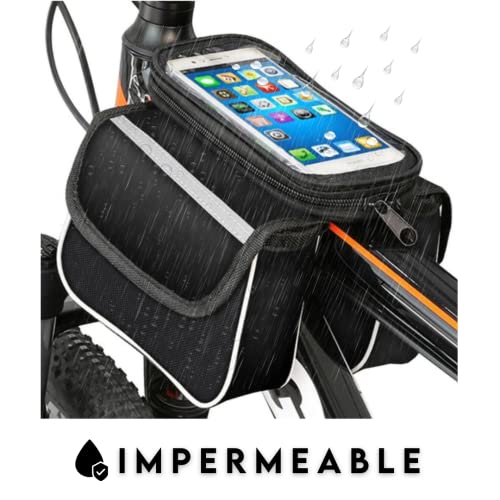 DESEA2 Bolsa Bicicleta Manillar Impermeable - Funda Central Extraíble para Móvil - Bolsa Táctil para Marco Superior Delantero - Bolso para Bicicleta Montaña - Alforjas Bicicleta.