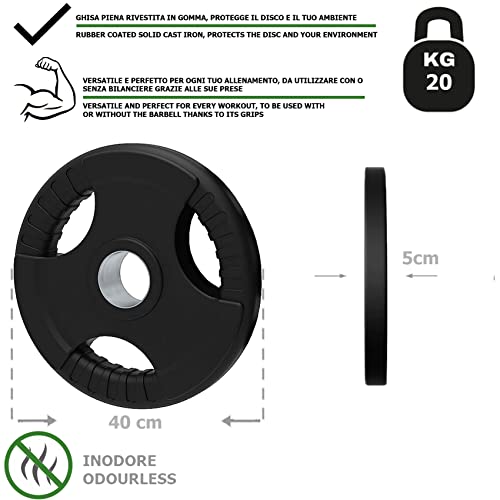 Discos de hierro fundido olímpicos con agujero Ø50 mm para gimnasio y gimnasio en casa de 1,25 a 25 kg para mancuernas y pesas (2 x 20 kg)