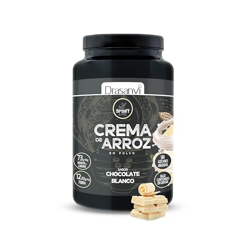 DRASANVI CREMA DE ARROZ | Crema de arroz fitness | Energía rápida y sostenida |Hidratos de Carbono, Fibra y Proteínas de calidad |Sin Grasas ni Azúcares añadidos | Sabor Chocolate Blanco- 1 Kg