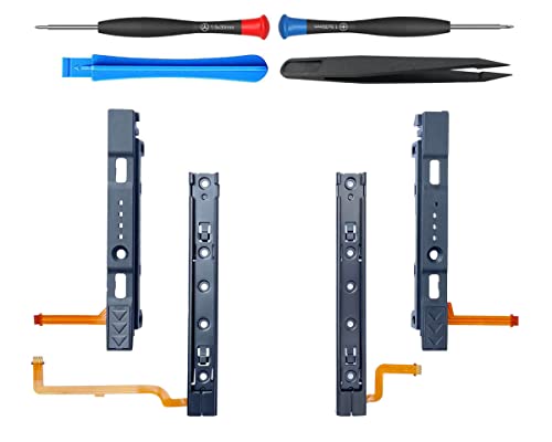 ElecGear Reemplazo de Riel Deslizante para Switch HAC-001 y Mando Joy-con, Carril Metálico L/R para Switch y Barra Deslizante de Plástico para Controlador Joy con, Herramienta de Reparación incluida