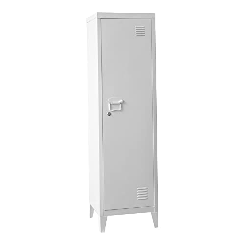 [en.casa] Casillero Metálico con 2 Llaves Guardarropa Armario de Taquilla con 3 Compartimientos Cerradura Magnética 137 x 38 x 38 cm Acero Blanco