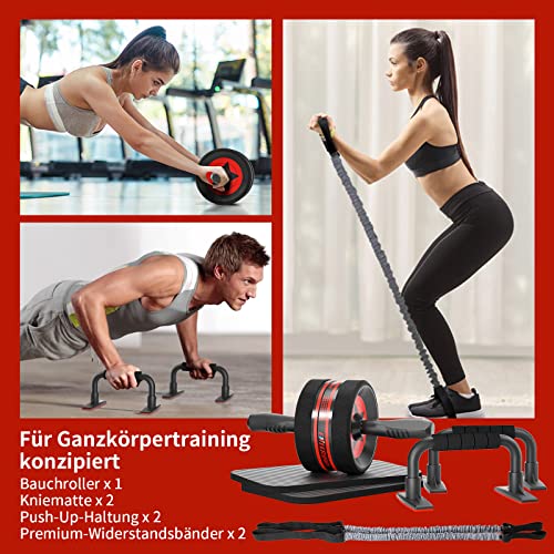 EnterSports Abdominal Roller Abdominal Muscle Trainer, 6-en-1 Abdominal Trainer with Fitness Band, Push-ups, Knee Mat, Abdominal Trainer for Home, Fitness Equipment, Abdominal Muscle Roller