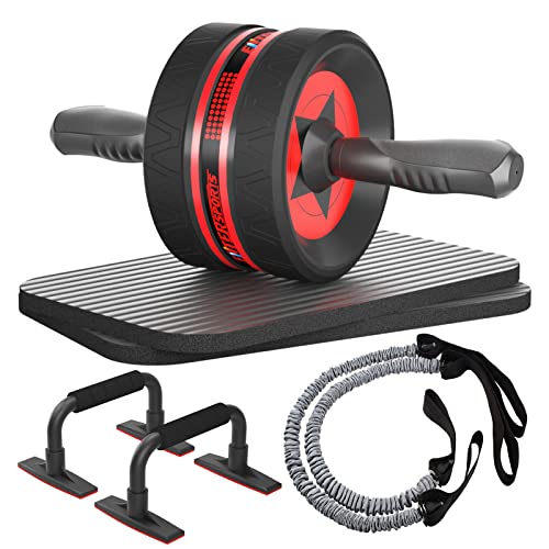 EnterSports Abdominal Roller Abdominal Muscle Trainer, 6-en-1 Abdominal Trainer with Fitness Band, Push-ups, Knee Mat, Abdominal Trainer for Home, Fitness Equipment, Abdominal Muscle Roller