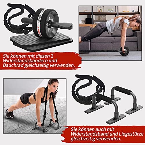 EnterSports Rodillo abdominal abdominal de ABS 6 en 1, entrenamiento abdominal con banda de fitness, flexiones, rodilleras, entrenamiento abdominal para casa, dispositivos de fitness Negro