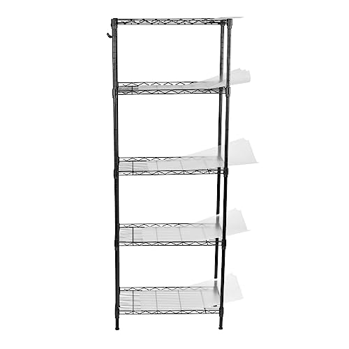 Estantería Baño, 5 Baldas, Estantería Metal, para Baño, Cocina, Salón, 5 Hojas de PP, con Ganchos Desmontables