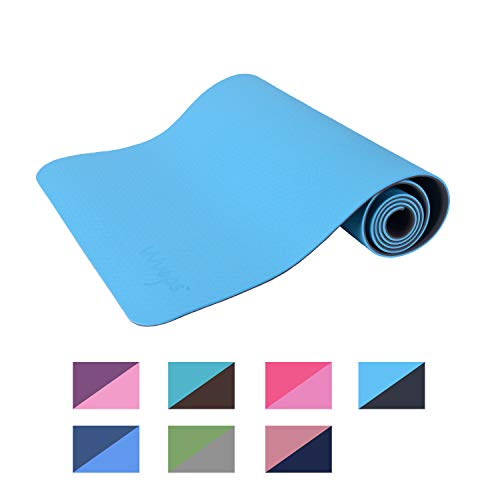 esterilla yoga Wueps, incluye correa de hombro y bolsa de transporte, ideal para realizar deporte en casa, antideslizante (Color Azul Lago y Gris Fresco)