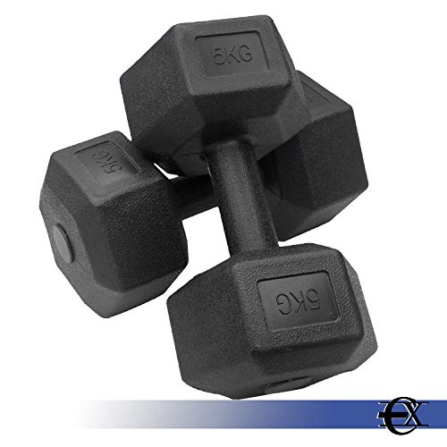 EUROXANTY Pack Mancuernas hexagonales | Mancuernas para Musculatura | Diseño Especial Anti-vuelco | Rellenas de Cemento | Mancuernas Antideslizantes | 2 x 7,5 KG