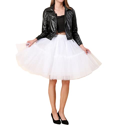 Falda de tul en capas de cintura alta A-Line Tutu de malla hasta la rodilla falda superposición de falda de princesa con niveles faldas de noche, blanco, Talla única