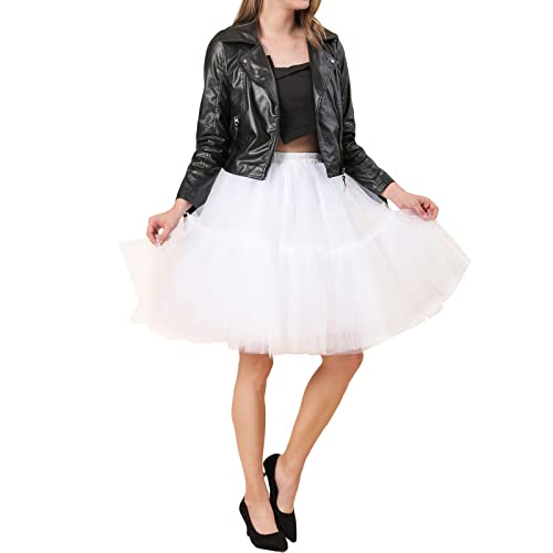 Falda de tul en capas de cintura alta A-Line Tutu de malla hasta la rodilla falda superposición de falda de princesa con niveles faldas de noche, blanco, Talla única