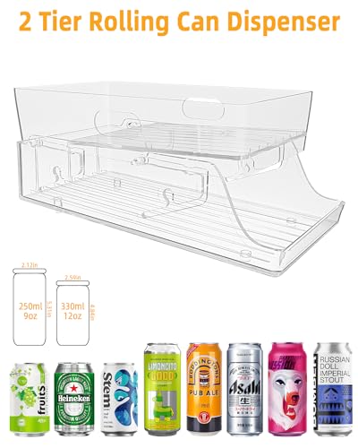 FAOKZE Organizador de nevera dispensador de latas, organizador de latas para despensa, organizador de nevera de 2 niveles, organizador de nevera de 2 niveles, para latas de bebida de 250ml/500ml