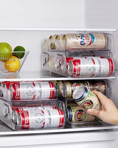 FAOKZE Organizador de nevera dispensador de latas, organizador de latas para despensa, organizador de nevera de 2 niveles, organizador de nevera de 2 niveles, para latas de bebida de 250ml/500ml