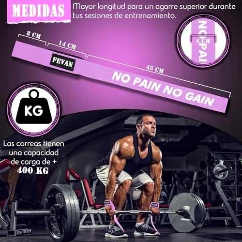 FEVAN Straps Gym, Levantamiento de Pesas, Correas Levantamiento de Pesas, Powerlifting, Agarraderas Gimnasio, Peso Muerto - Lifting Straps - Mujeres y Hombres (Rosa/Blanco)
