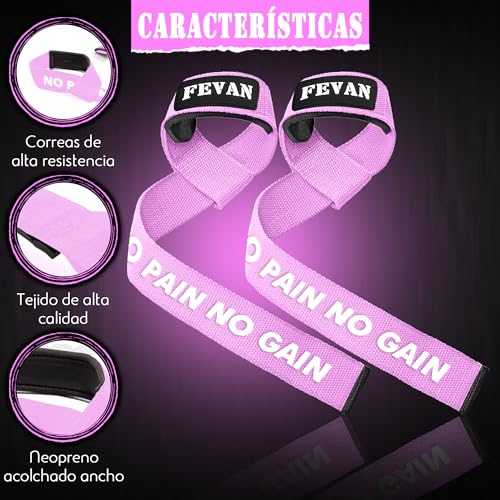 FEVAN Straps Gym, Levantamiento de Pesas, Correas Levantamiento de Pesas, Powerlifting, Agarraderas Gimnasio, Peso Muerto - Lifting Straps - Mujeres y Hombres (Rosa/Blanco)
