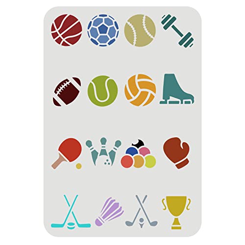 FINGERINSPIRE Plantilla de Plantilla temática Deportiva 29,7x21cm Varias Pelotas Mancuernas Patinaje sobre Hielo Boxeo trofeos Dibujo de Plantillas de Pintura Reutilizables para Manualidades