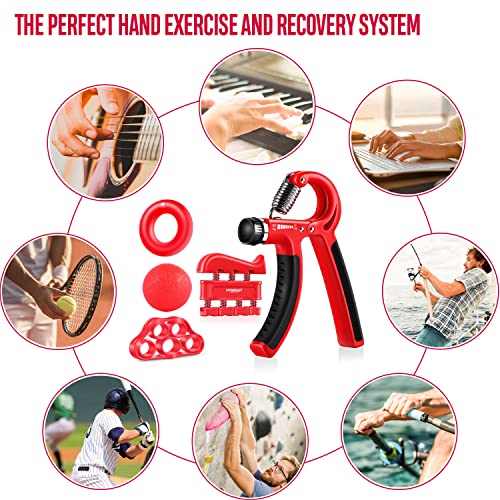 FitBeast Hand Grip para Antebrazo Ejercitar – Paquete de 5 Piezas, Fortalecedor de Agarre de Manos Ajustables, Ejercitador de Manos, para Estirar Los Dedos, Anillo para Entrenar y Pelota Anti Estrés