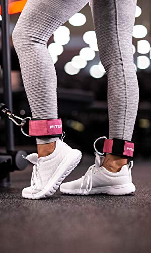 Fitgriff® Tobillera para Polea (Acolchado)- 2 Piezas Correas Tobillos Gym Cable Maquinas, Gimnasio, Fitness - Mujeres y Hombres (Pink)