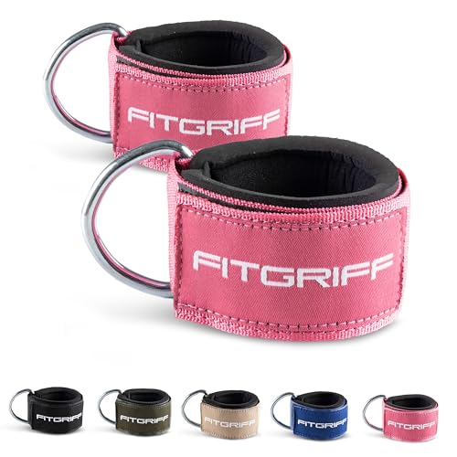 Fitgriff® Tobillera para Polea (Acolchado)- 2 Piezas Correas Tobillos Gym Cable Maquinas, Gimnasio, Fitness - Mujeres y Hombres (Pink)