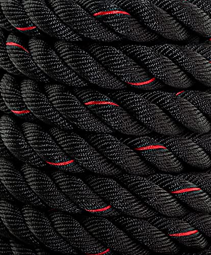 Fitness Tech - Cuerda de Combate - Crossfit, Funcional, Tonificación, Cardio - Entrenamiento de Alta Intensidad - Color Negro con Detalles Rojos - 12m x 50mm