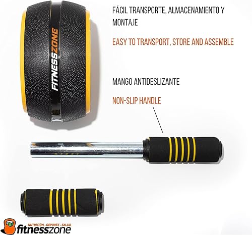 FitnessZone - Rueda Abdominal AB Wheel Roller - Amarillo y Negro - Rodillo Abdominales - Portátil y Liviano - para Core Fuerte y Estable - Gimnasio en Casa - Fitness y Ejercicio - Múltiples Usos