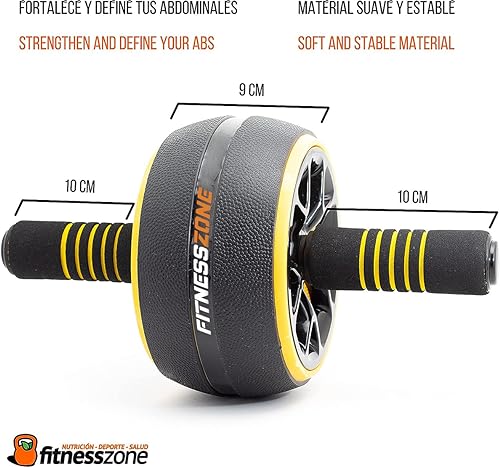 FitnessZone - Rueda Abdominal AB Wheel Roller - Amarillo y Negro - Rodillo Abdominales - Portátil y Liviano - para Core Fuerte y Estable - Gimnasio en Casa - Fitness y Ejercicio - Múltiples Usos