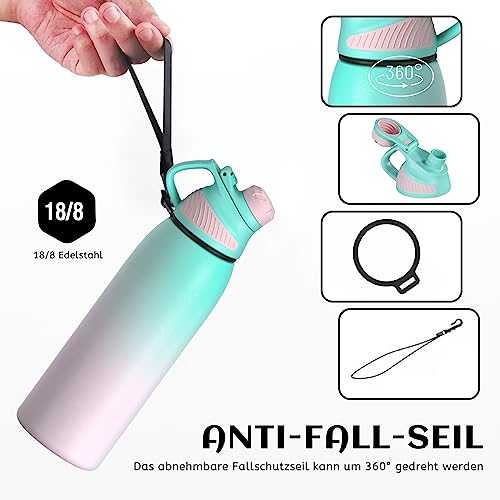 Fjbottle Botella Agua Acero Inoxidable con Tapa Magnética 1L, 800ml, 600ml, 400ml sin BPA Botella Termica para Niños, Deportiva Termo