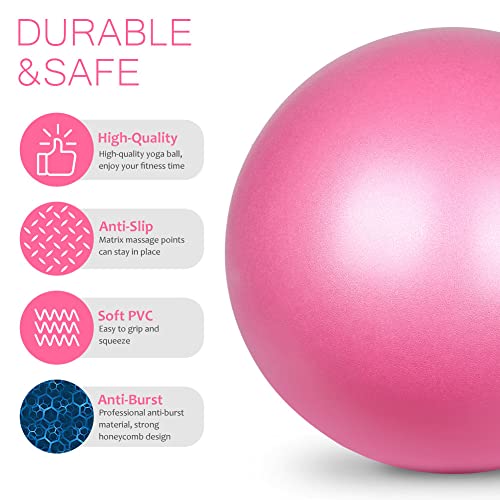 flintronic Pelota de Yoga, Mini Pelota de Pilates, 25 cm / 9,4 Pulgadas, Fitness, Pilates, Embarazo y Sentarse, Fitball, Equilibrio, Entrenamiento, 55cm 65cm, Hinchador Incluido