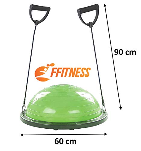 FMYBB70N Balance Half Ball (Ø 60 cm) | Pelota inflable media esfera | Fitness Trainer para Yoga Pilates Funcional Fisioterapia | Con gomas, asas y bomba (negro)