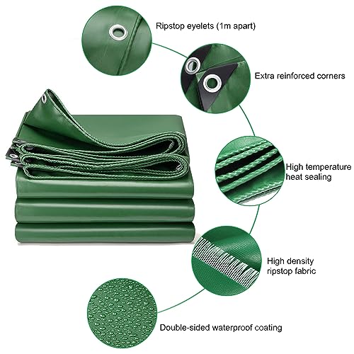 Frunimall Lona pesada de PVC para camiones con ojales, 2 x 2 m, 450 g/㎡, lona con ojales, resistente a los rayos UV, con cuerda resistente al viento, resistente al desgarro e impermeable, lona de