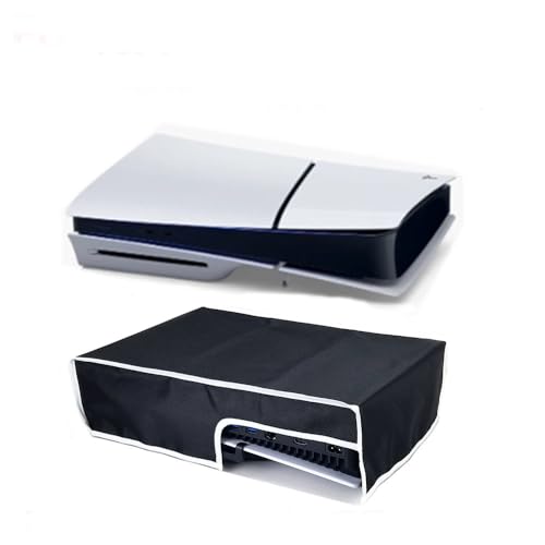 Funda protectora delgada para PS5, a prueba de polvo, para disco delgado PS5 y consola digital, tela Oxford, antiarañazos, impermeable, puerto de cable de fácil acceso (horizontal negro)