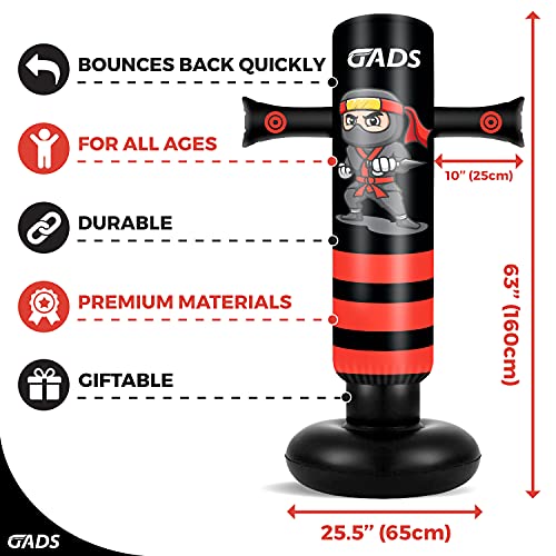 GADS Saco de Boxeo Hinchable de Niños, Saco de Boxeo de pie, Bolsa Inflable de Primera Calidad para un Rebote inmediato, Sacos de Boxeo Niñis, Punching Ball, Kickboxing, Karate, 62''