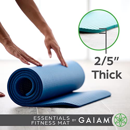 Gaiam Essentials - Esterilla de yoga gruesa para fitness y ejercicio con correa de transporte de fácil cincha, morado, 72 pulgadas de largo x 24 pulgadas de ancho x 2/5 pulgadas de grosor, 10 mm