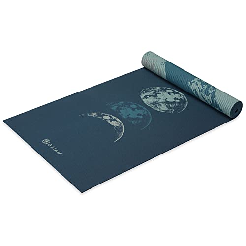 Gaiam Esterilla de yoga reversible extra gruesa antideslizante para todo tipo de yoga, pilates y entrenamientos de piso, onda lunar, 6 mm
