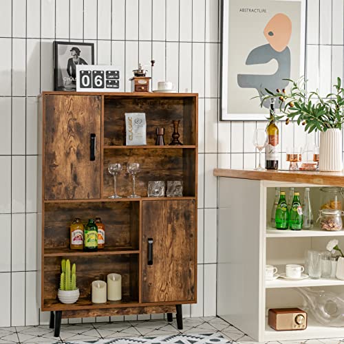 GIANTEX Aparador de salón moderno, mueble multiusos vintage, con 2 puertas y 4 compartimentos de cocina, 80 x 24 x 119,5 cm, 4 colores (café)