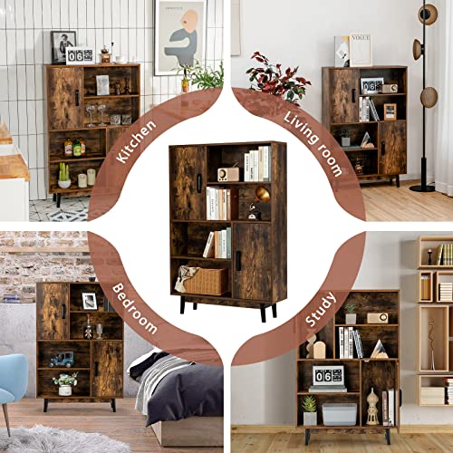 GIANTEX Aparador de salón moderno, mueble multiusos vintage, con 2 puertas y 4 compartimentos de cocina, 80 x 24 x 119,5 cm, 4 colores (café)