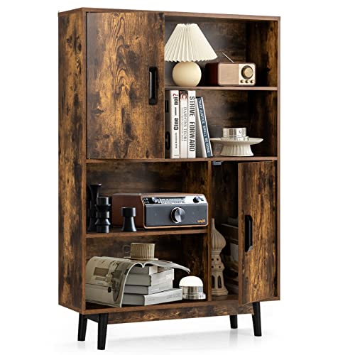 GIANTEX Aparador de salón moderno, mueble multiusos vintage, con 2 puertas y 4 compartimentos de cocina, 80 x 24 x 119,5 cm, 4 colores (café)