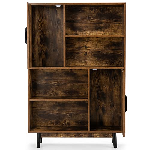 GIANTEX Aparador de salón moderno, mueble multiusos vintage, con 2 puertas y 4 compartimentos de cocina, 80 x 24 x 119,5 cm, 4 colores (café)